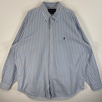 古着 ラルフローレン RALPH LAUREN 長袖シャツ ロゴ 刺繍 大きいサイズ ボタンシャツ 17 1/2 XL ブルー系 ストライプ メンズ