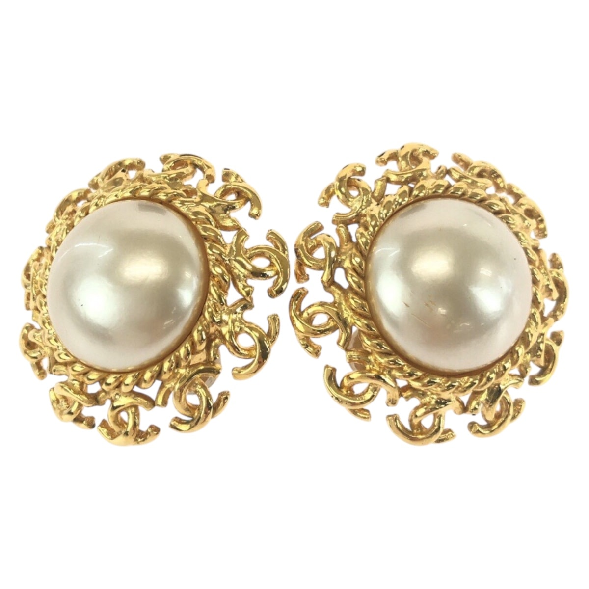 美品 CHANEL シャネル ヴィンテージ ココマーク ゴールド メッキ イヤリング 95 A刻印 504796 【中古】