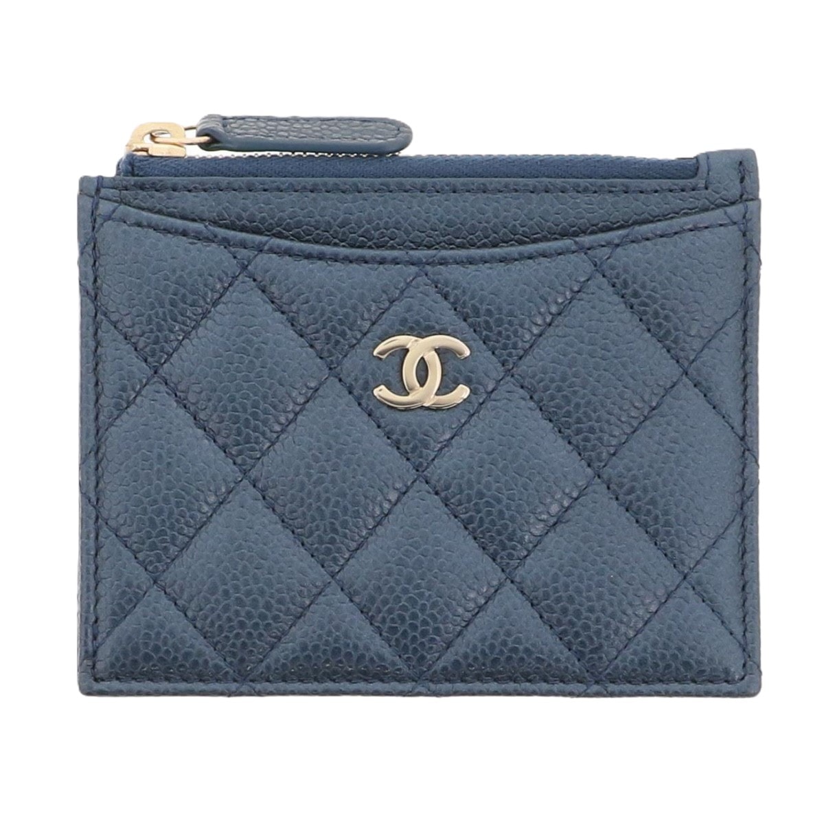 【値下げ】CHANEL シャネル マトラッセ キャビアスキン カード コインケース  ブルー ゴールド金具  レディース【中古】