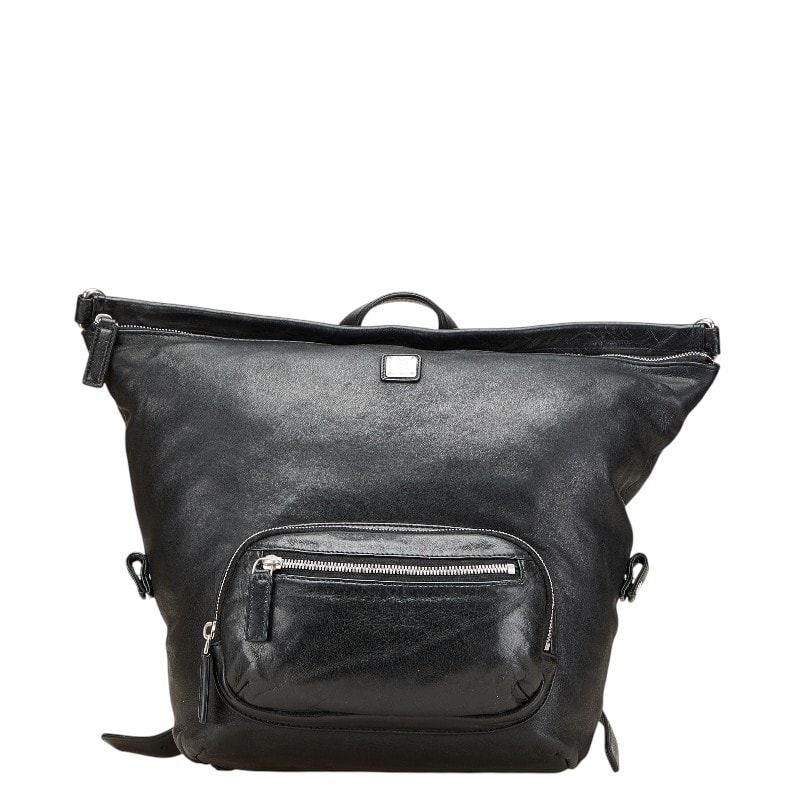 エム シー エム ロゴプレート リュック バックパック ブラック レザー レディース MCM 【中古】