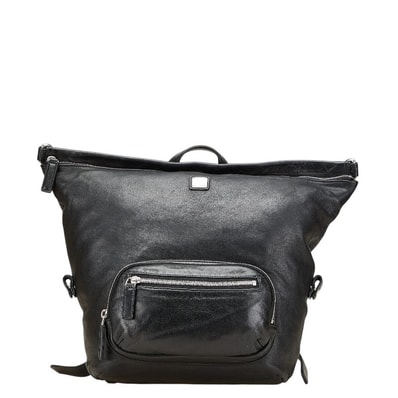 エム シー エム ロゴプレート リュック バックパック ブラック レザー レディース MCM 【中古】