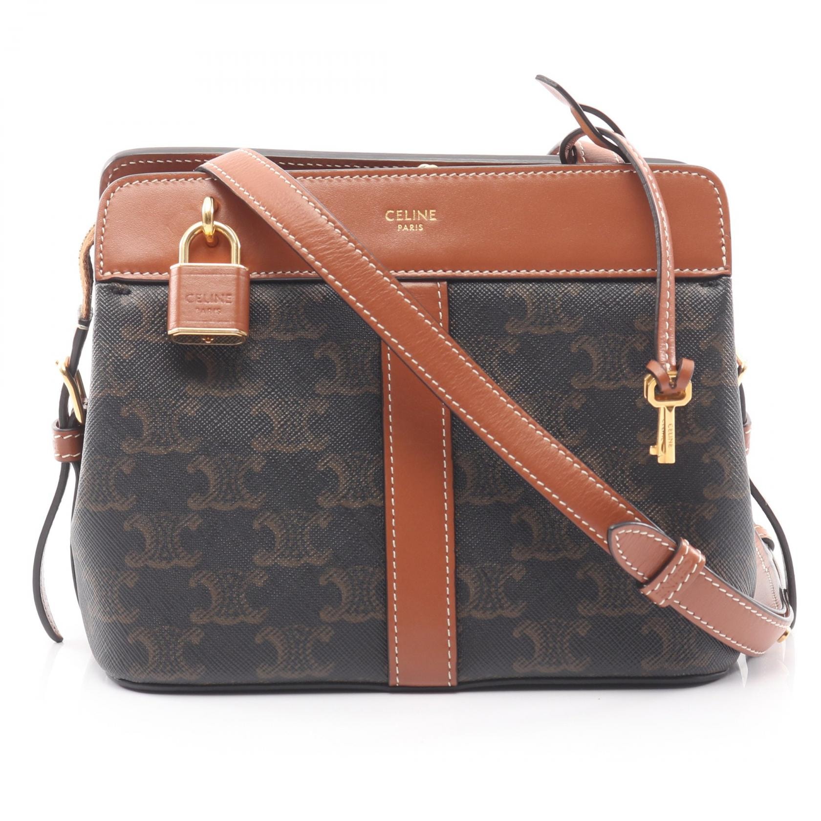 セリーヌ CELINE ティーン カバドゥ フランス トリオンフ ショルダーバッグ バッグ PVCコーティングキャンバス レザー レディース ブラック系 / ブラウン系 191992BZJ.04LU 【中古】