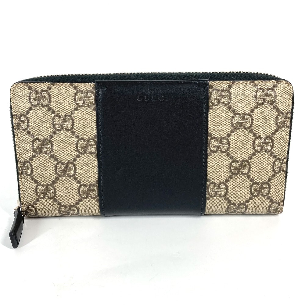 グッチ GUCCI ロングウォレット 451249 GGスプリーム ラウンドファスナー 長財布 PVC/レザー ベージュ