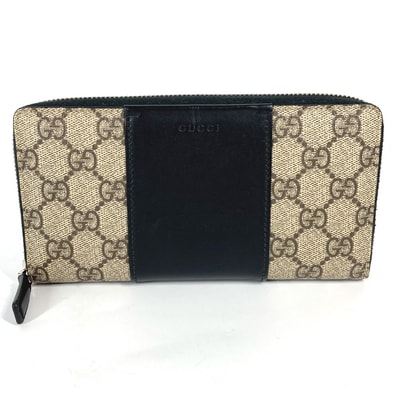 グッチ GUCCI ロングウォレット 451249 GGスプリーム ラウンドファスナー 長財布 PVC/レザー ベージュ