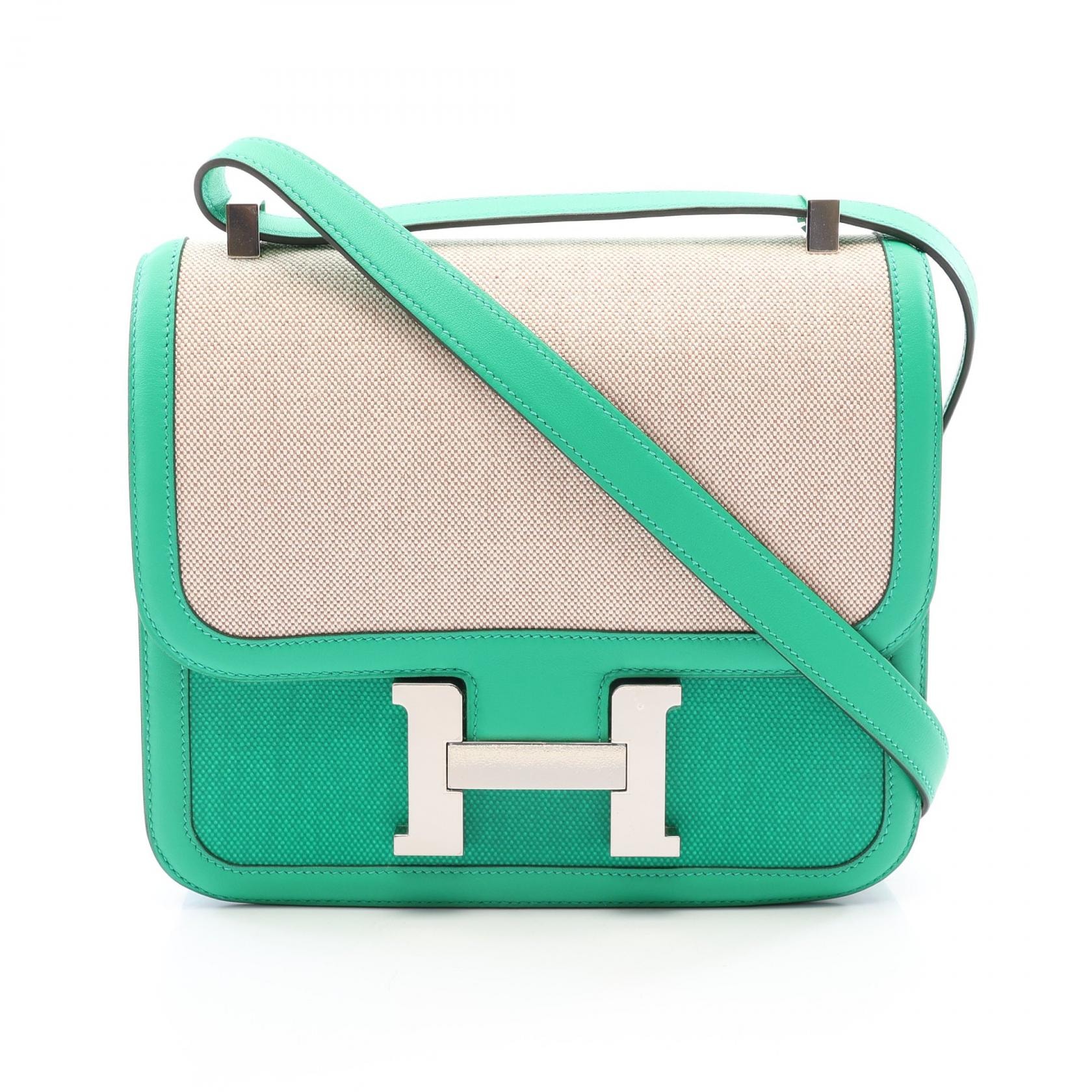 エルメス HERMES コンスタンス3 24 ショルダーバッグ バッグ キャンバス レザー トワルアッシュベルリンヌ / ヴォースイフト トワルアッシュベルリンヌ エクリュ Z刻印(2021年製造) レディース ベージュ系 /