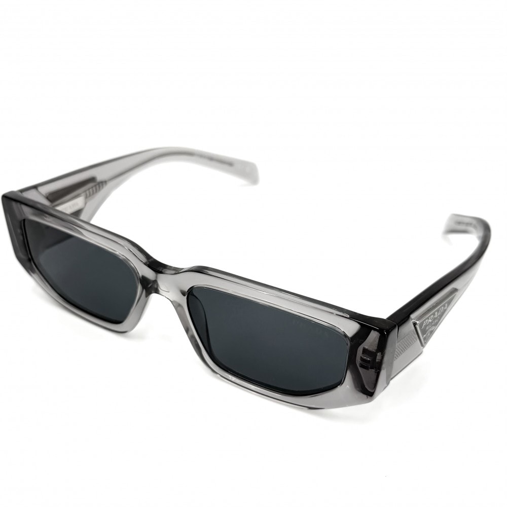 PRADA プラダ サングラス レクタンギュラーシェイプ トライアングルロゴ アイウェア 眼鏡 メンズ レディース SPR09Z アセテート クリアグレー シルバー金具 ユニセックス 美品【中古品】