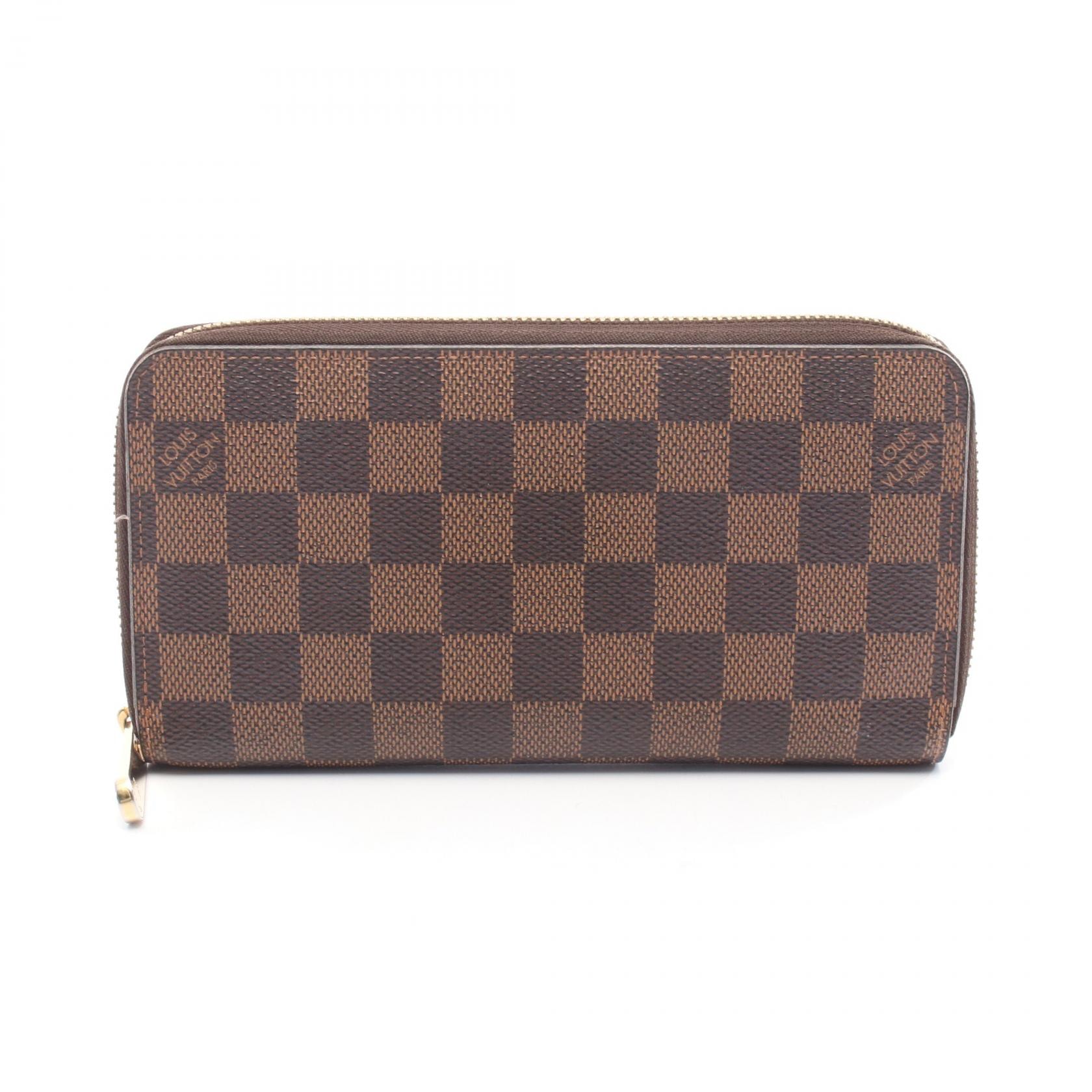 ルイ・ヴィトン LOUIS VUITTON ジッピーウォレット ラウンド長財布 財布 PVCコーティングキャンバス レザー ダミエ エベヌ メンズ レディース ブラウン系 N60015 【中古】