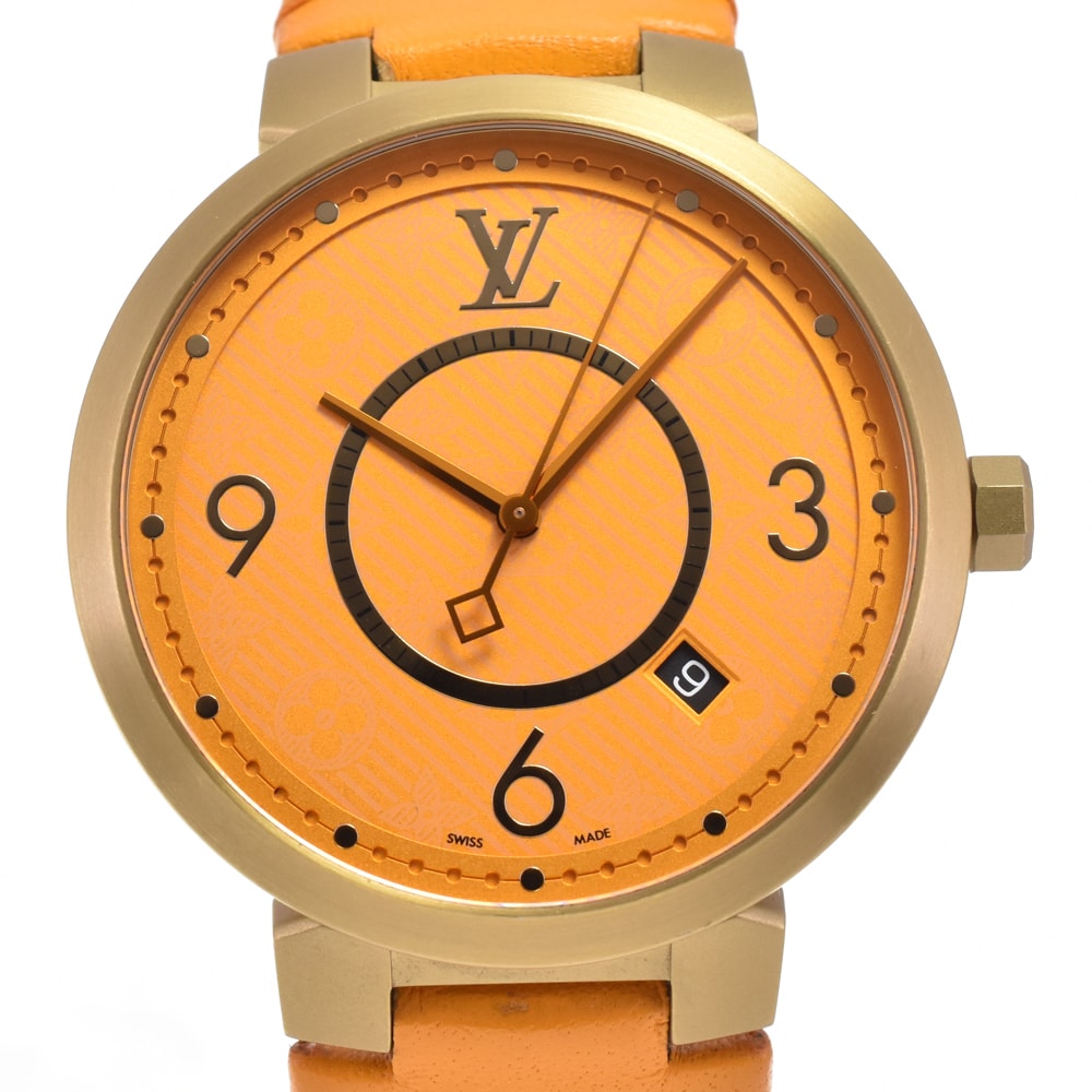 値下 ルイ・ヴィトン LOUIS VUITTON QA103 タンブール デイト クォーツ メンズ 美品 箱付き H#144860