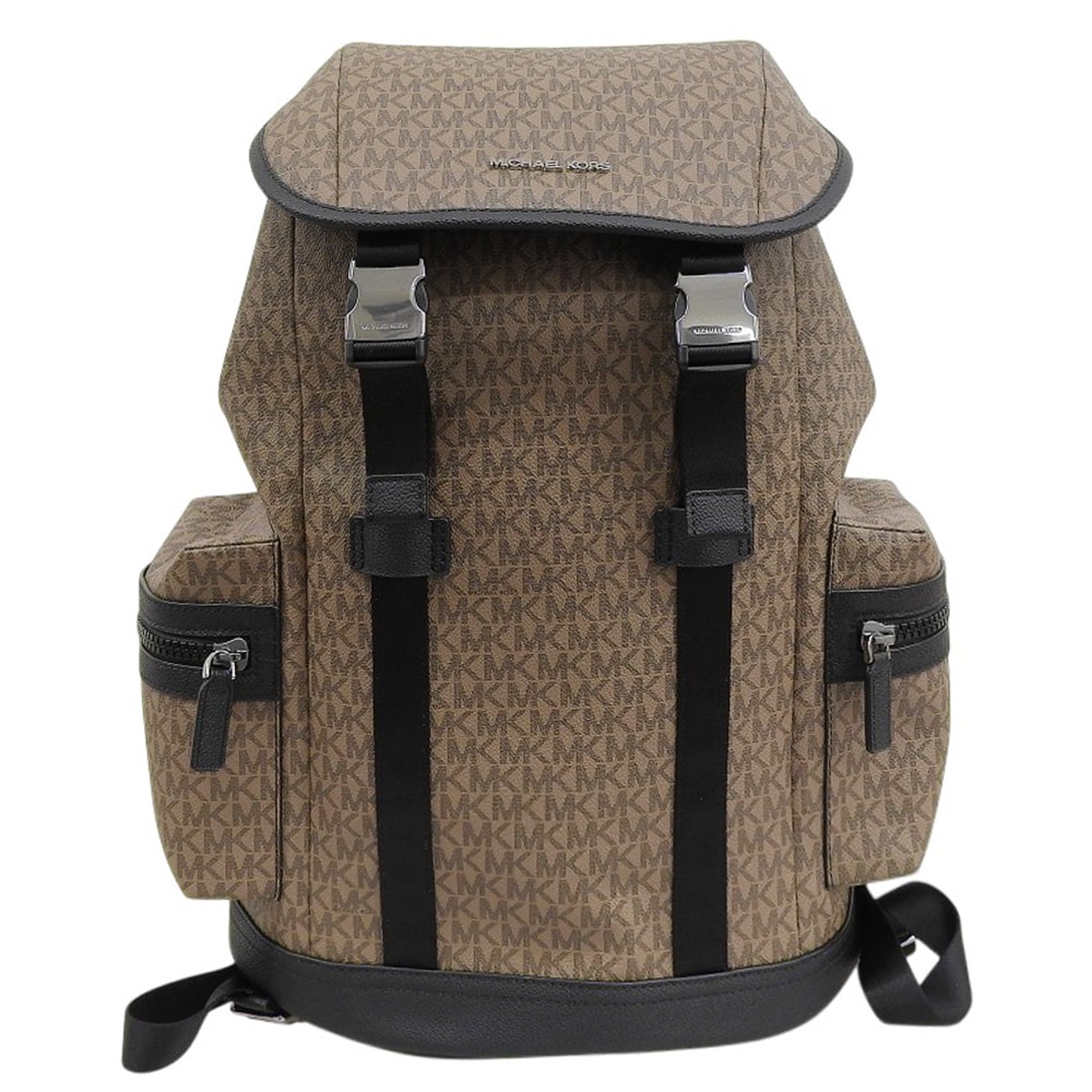 マイケルコース 美品 モノグラム HUDSON フロントバックル シティ バックパック リュック デイパック ブラウン 37U0MCOB6B