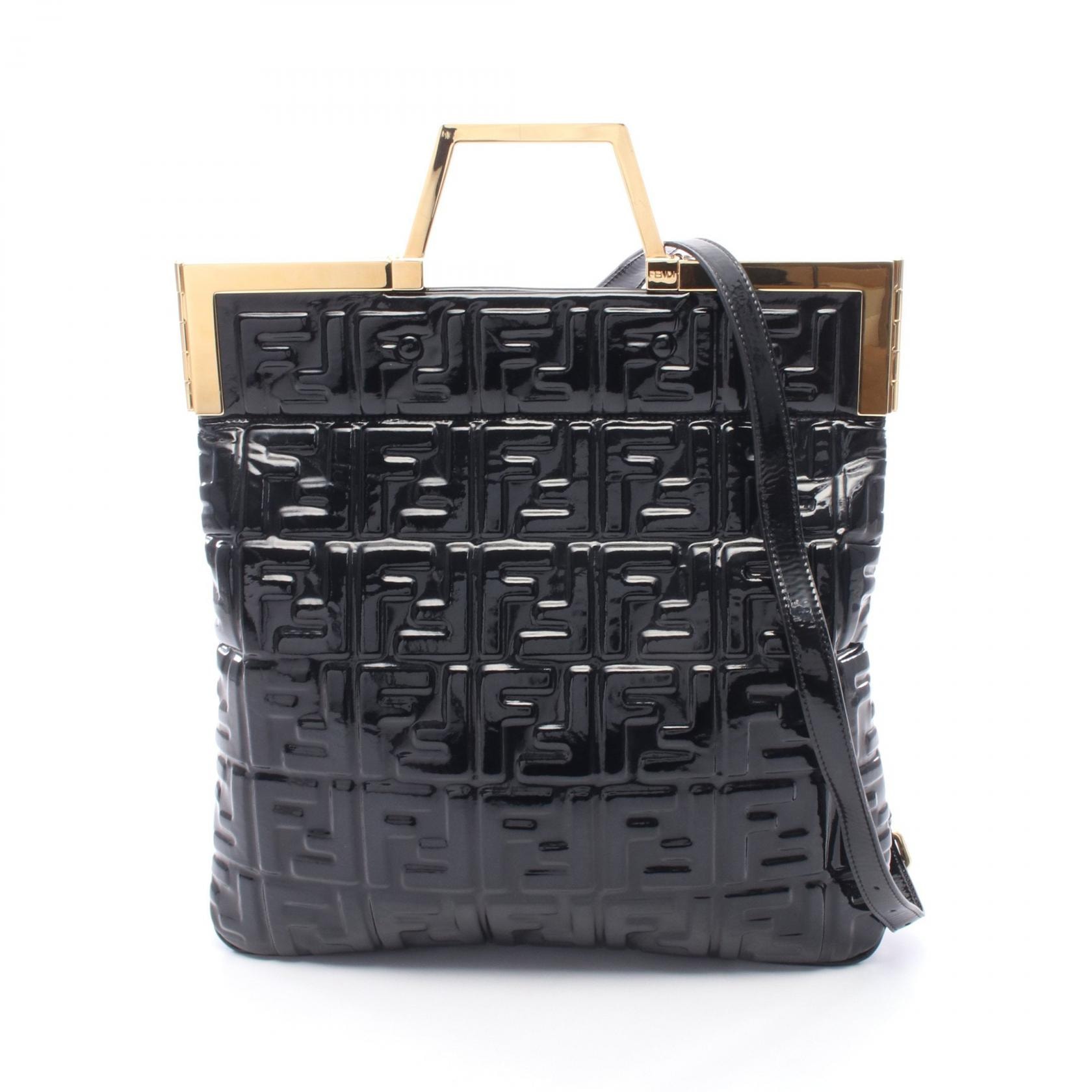 フェンディ FENDI FFエンボス 2WAY トートバッグ バッグ パテントレザー レディース ブラック系 8BH362 【中古】