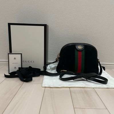 GUCCI Ophidia GG Suede Leather Shoulder Bag "Black"