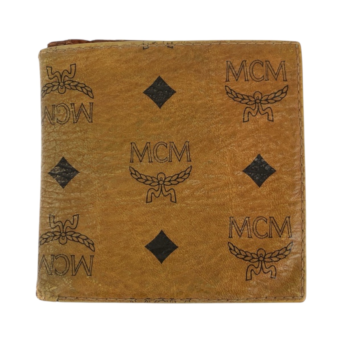 MCM エム シー エム ヴィセトス ブラウン キャメル ゴールド金具 レザー 折財布 コンパクトウォレット 600569 【中古】