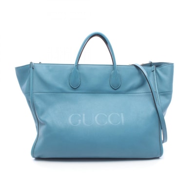 グッチ GUCCI ロゴ 2WAY トートバッグ バッグ レザー メンズ ブルー系 674837 【中古】