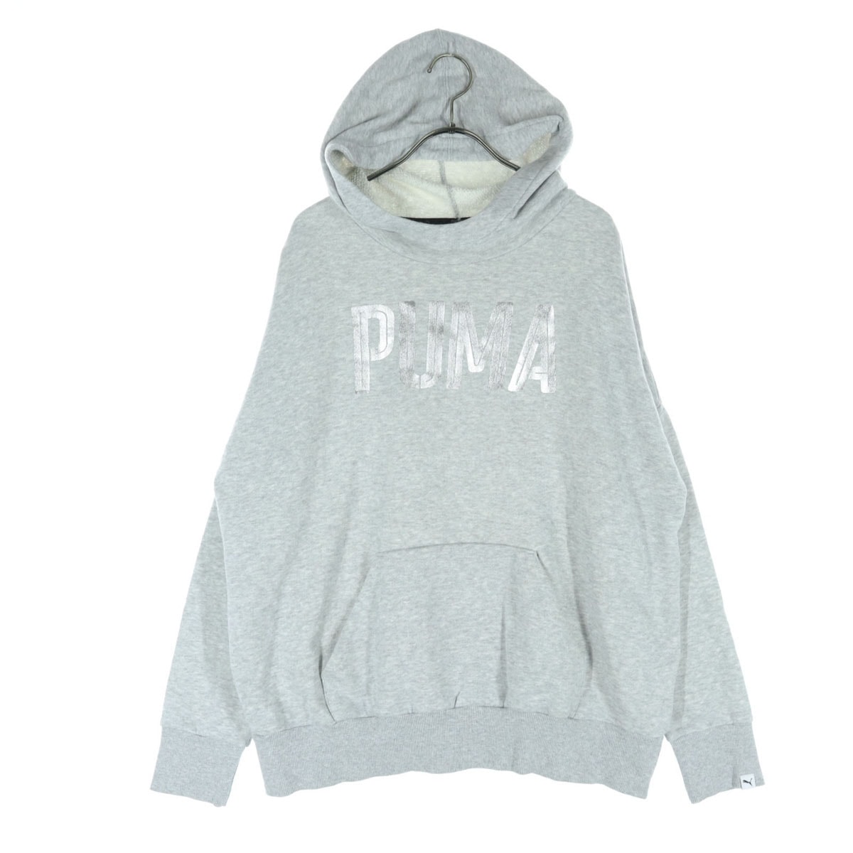美品 PUMA プーマ フロントプリント 長袖 スウェットパーカー L グレー