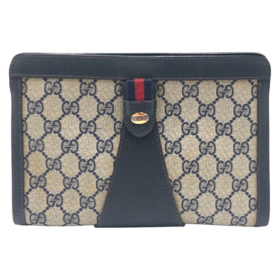 GUCCI グッチ ヴィンテージ シャリーライン オールドグッチ ネイビー ベージュ PVC クラッチバッグ セカンドバッグ 男女兼用 505764 【中古】