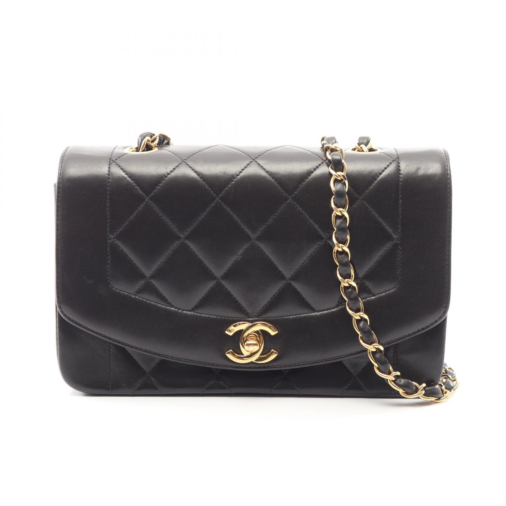 シャネル CHANEL マトラッセ ダイアナフラップ ショルダーバッグ バッグ ラムスキン(羊革) レディース ブラック系 A01164 【中古】