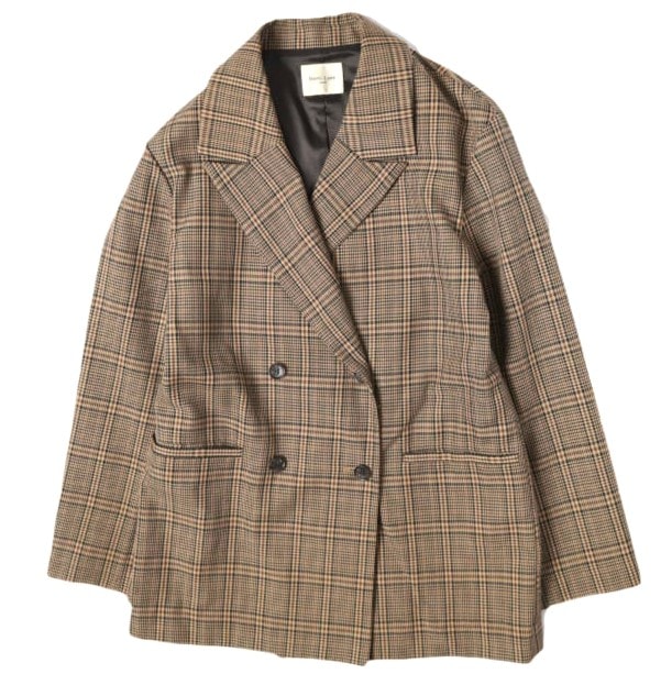 Demi-Luxe BEAMS デミルクス ビームス 20AW ダブルボタン チェックテーラードジャケット 68-16-0196-594 38 BROWN BEIGE グレンチェック アウター g27803