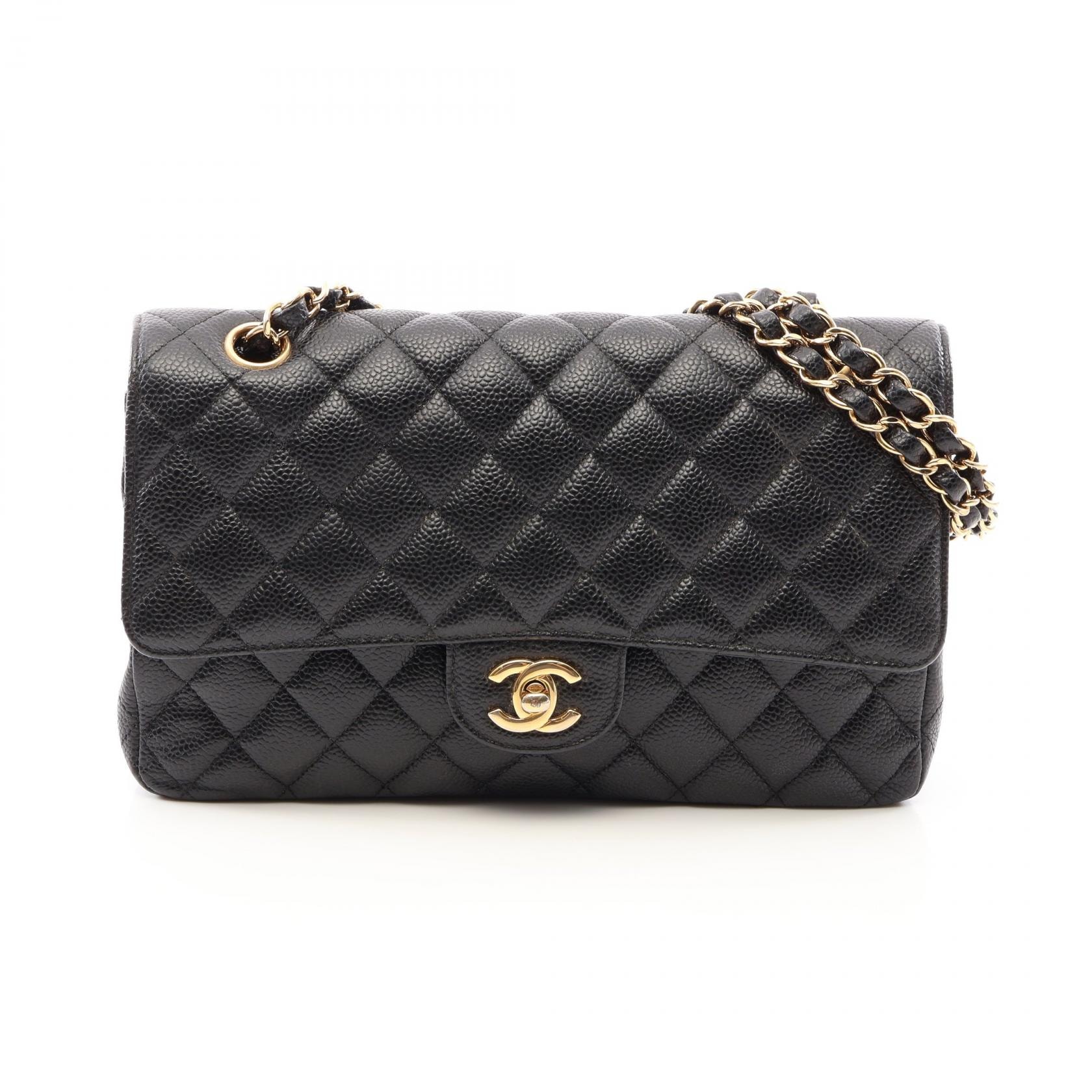 シャネル CHANEL マトラッセ Wフラップ ショルダーバッグ バッグ キャビアスキン(グレインドカーフ) レディース ブラック系 A01112 【中古】