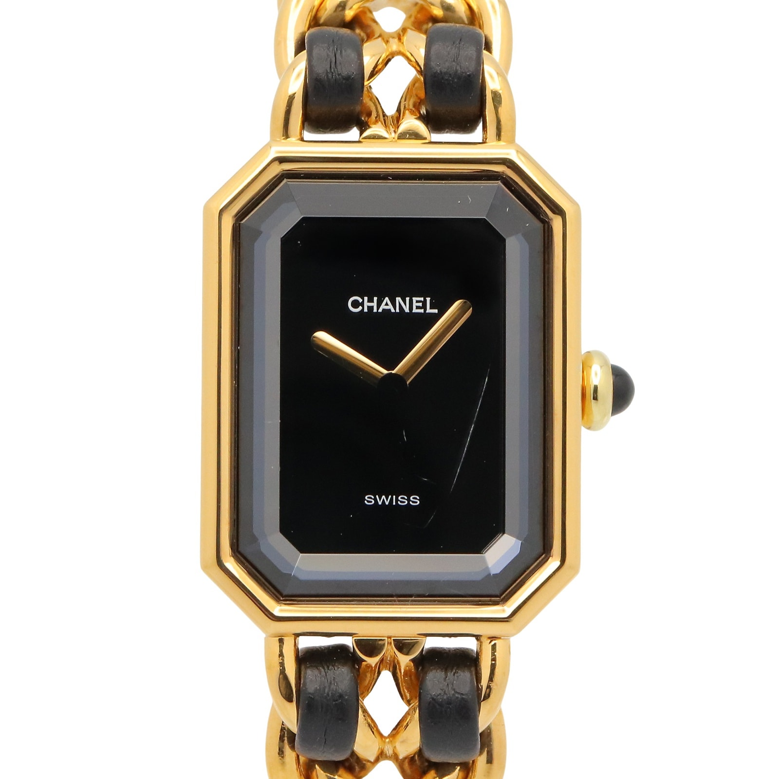 シャネル CHANEL プルミエール M 腕時計 時計 GP(ゴールドメッキ) レザー レディース ブラック系 H0001 【中古】