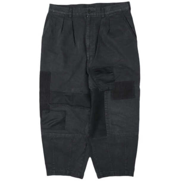 COMME des GARCONS HOMME コムデギャルソンオム 22AW 日本製 異素材 パッチワーク2タックワイドパンツ HJ-P010 M BLACK テーパード ボトムス g27729