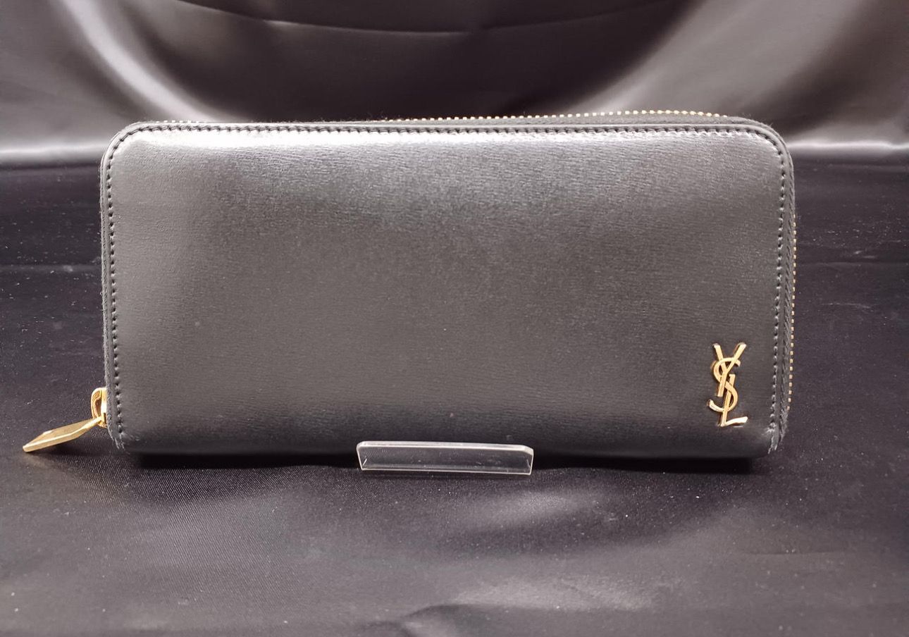 SAINT LAURENT Tiny Cassandre Zip-Around Wallet In Matte Leather "Black"