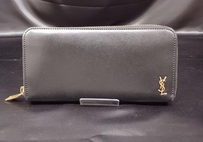 SAINT LAURENT Tiny Cassandre Zip-Around Wallet In Matte Leather "Black"