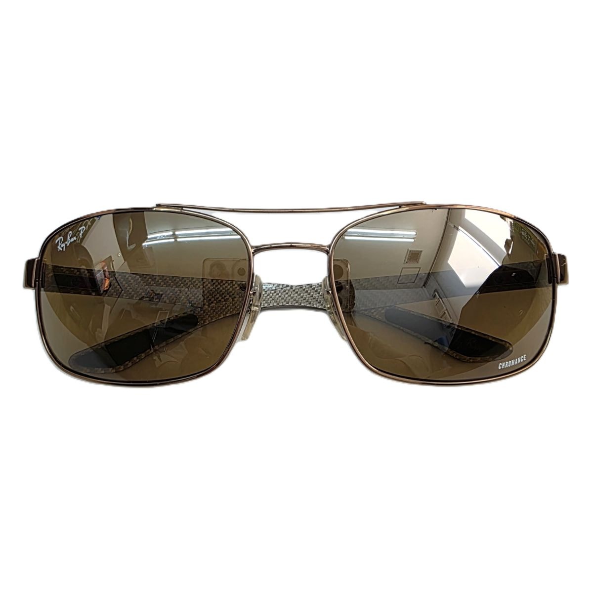 Ray-Ban レイバン 偏光サングラス カーボンファイバーテンプル スクエア型 CHROMANCE クロマンス サングラス RB8318CH カーボン ブラウン  メンズ【中古】