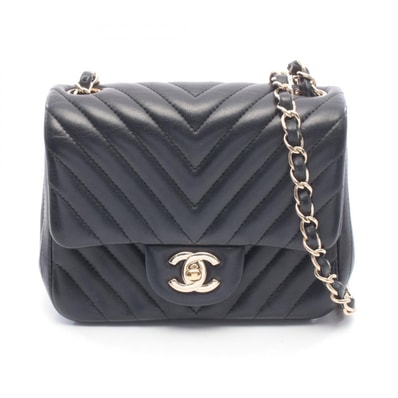 シャネル CHANEL シェブロン Vステッチ ミニ ショルダーバッグ バッグ ラムスキン(羊革) レディース ブラック系 【中古】