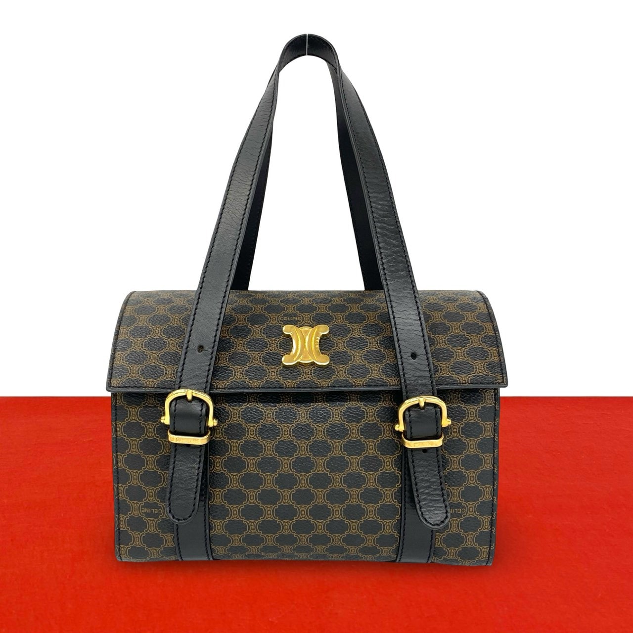 CELINE セリーヌ マカダム ブラゾン 柄 トリオンフ レザー PVC ハンドバッグ ブラウン
58735