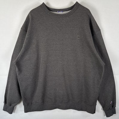 古着 チャンピオン Champion スウェット トレーナー ワンポイントロゴ刺繍 クルーネック 大きいサイズ プルオーバー 14041 ダークグレー メンズ