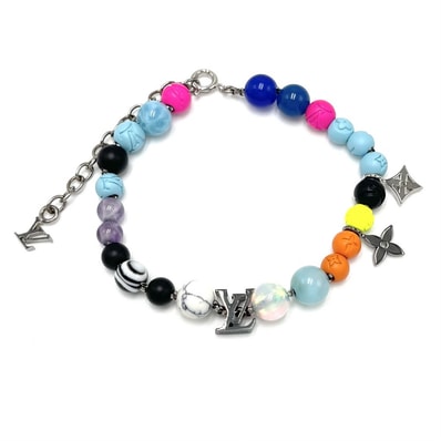 LOUIS VUITTON ルイヴィトン ブレスレット モノグラムフラワー ビーズ アクセサリー アジャスター付き MP2938 マルチカラー シルバー金具 レディース 約21.8g【中古品】