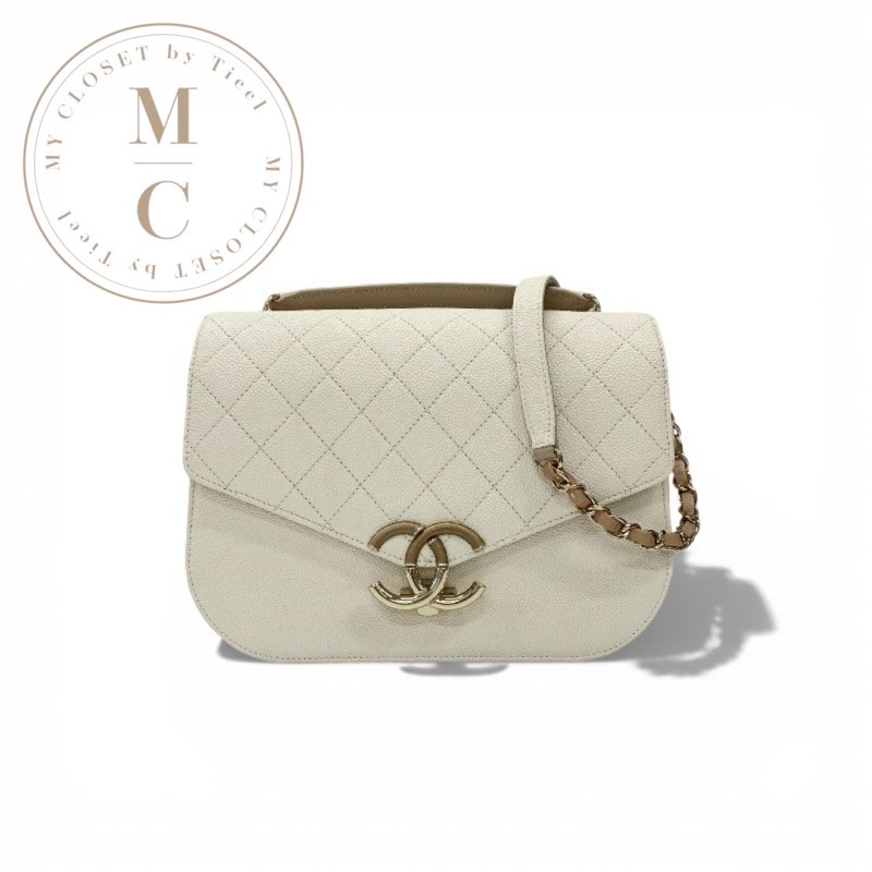 シャネル CHANEL バッグ ショルダーバッグ キャビアスキン ホワイト ゴールド ココマーク マトラッセ シングルフラップ チェーン