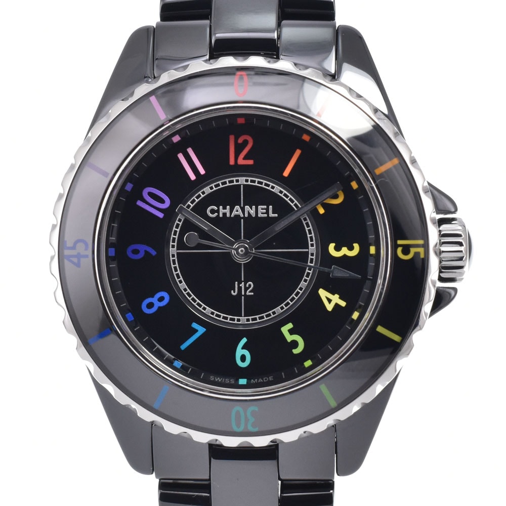 シャネル CHANEL H7121 J12 エレクトロレインボー 世界限定1255本 ブラック クォーツ レディース 良品 腕時計 M#150989