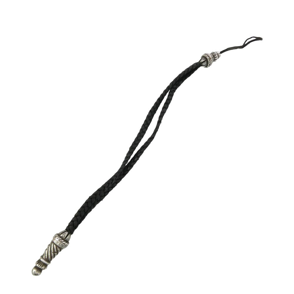 CHROME HEARTS クロムハーツ(原本無) PHONE STRAP ラージ ボロチップ レザーブレイド フォンストラップ ブラック系 シルバー系【中古】