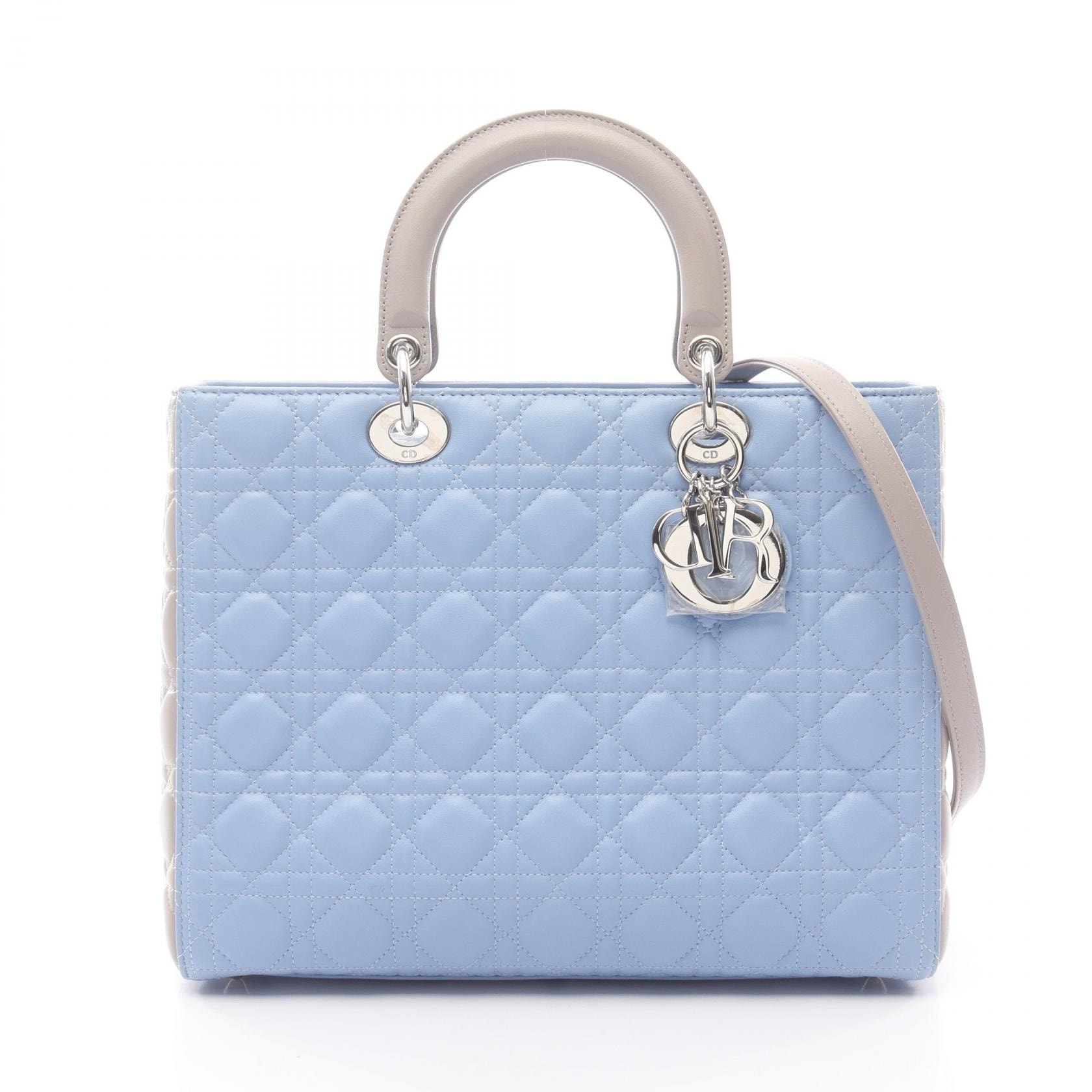 ディオール Dior レディディオール ラージ カナージュ ハンドバッグ バッグ レザー レディース ブルー系 / グレー系 【中古】