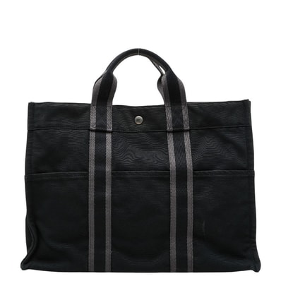 エルメス フールトゥMM トートバッグ ハンドバッグ ブラック グレー コットン レディース HERMES 中古