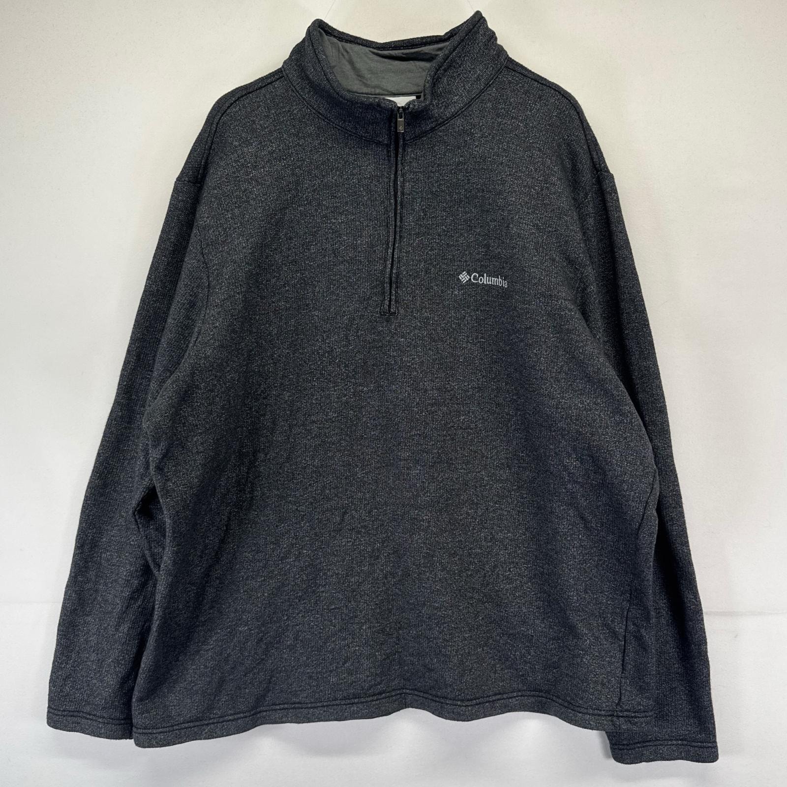 古着 コロンビア Columbia ニット ハーフジップ ワンポイントロゴ刺繍 プルオーバー トレーナー XL  グレー系 メンズ