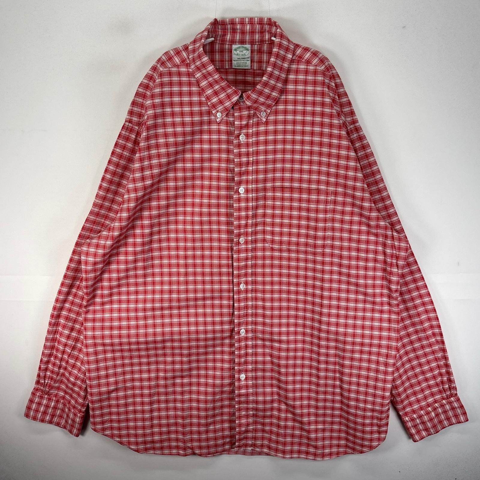 古着 ブルックスブラザーズ Brooks Brothers USA製 長袖シャツ ボタンダウン 胸ポケット 2XL  レッド系 チェック メンズ