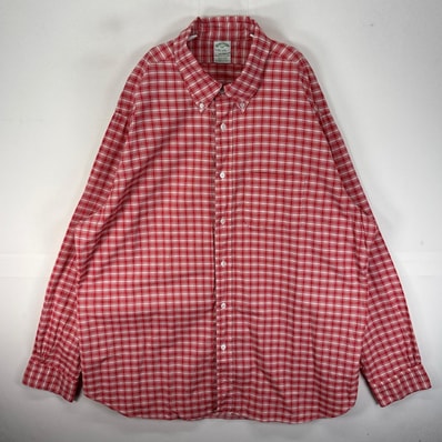 古着 ブルックスブラザーズ Brooks Brothers USA製 長袖シャツ ボタンダウン 胸ポケット 2XL レッド系 チェック メンズ