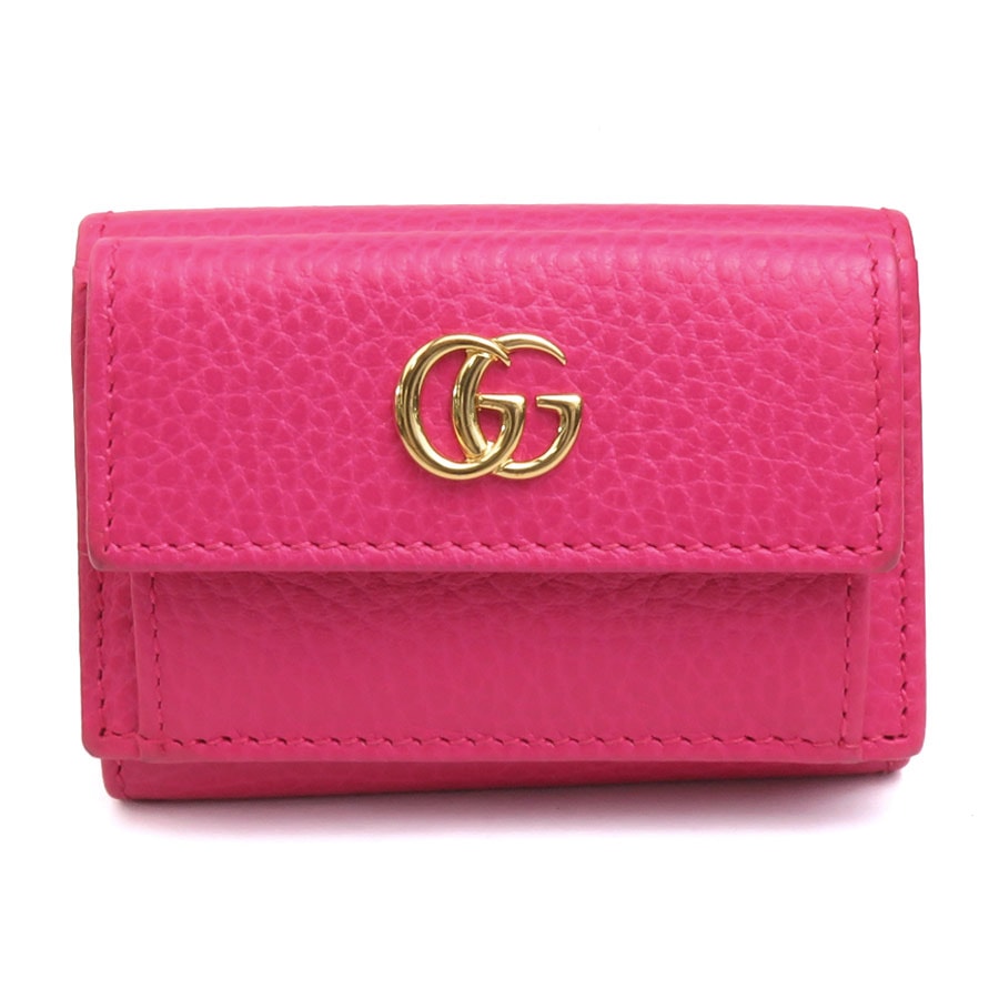 グッチ GUCCI 三つ折り財布 GGマーモント レザー ピンク レディース 523277【中古】 55795g