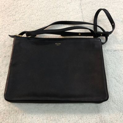 CELINE Trio Large Leather Shoulder Bag "Black"