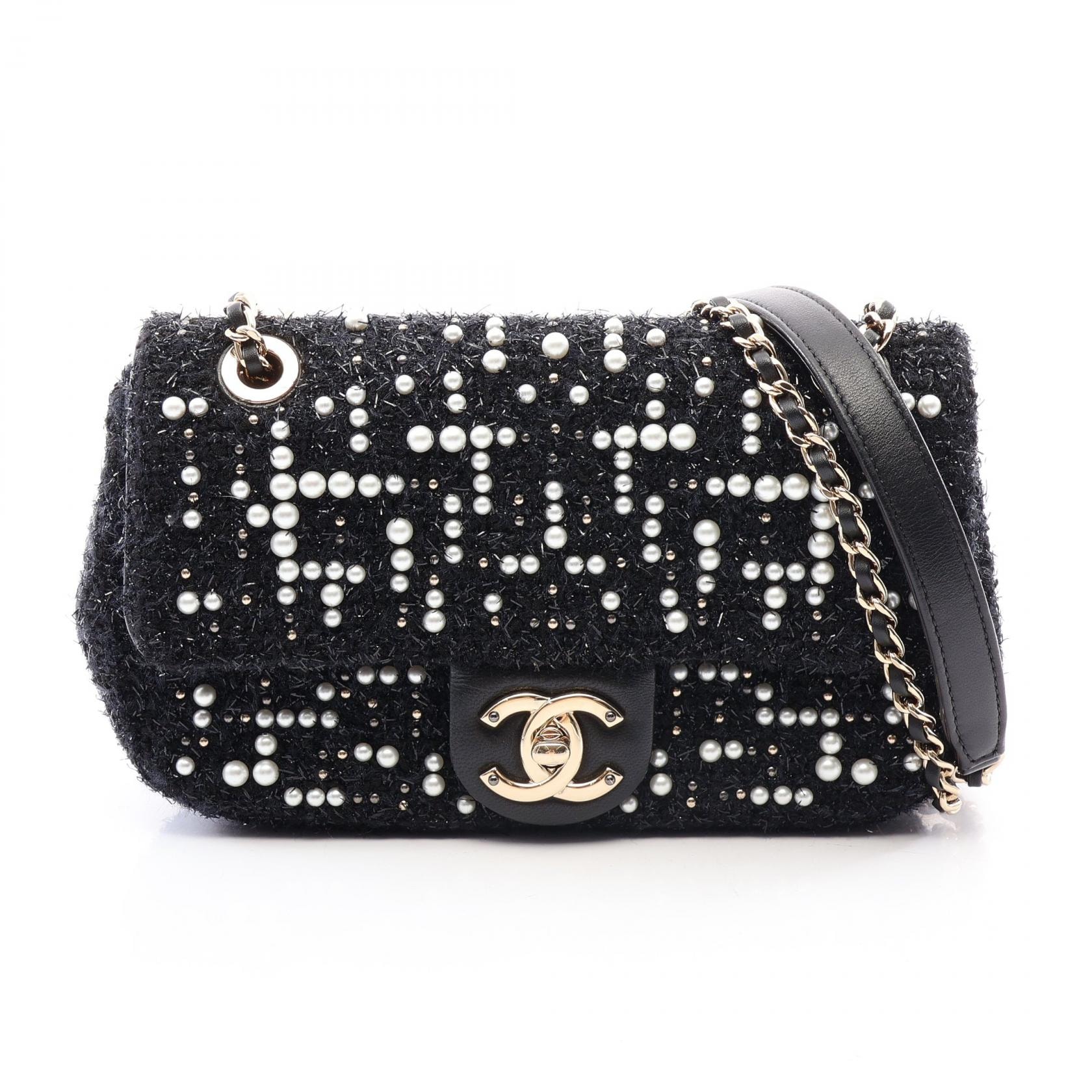 シャネル CHANEL ショルダーバッグ バッグ ファブリック フェイクパール レディース ブラック系 / アイボリー系 A91951 【中古】