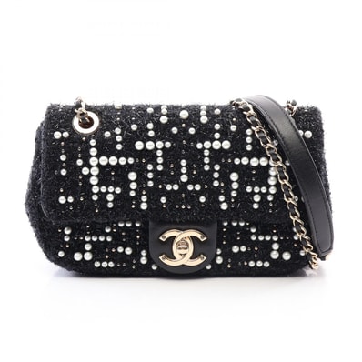 シャネル CHANEL ショルダーバッグ バッグ ファブリック フェイクパール レディース ブラック系 / アイボリー系 A91951 【中古】