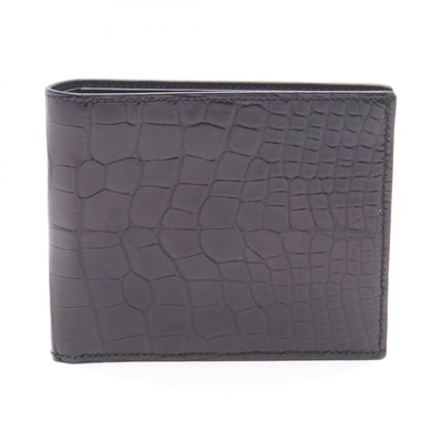 エルメス HERMES シチズン ツイル コンパクト 二つ折り財布 財布 アリゲーターマット アリゲーターマット A刻印(2017年製造) レディース ブラック系 【中古】