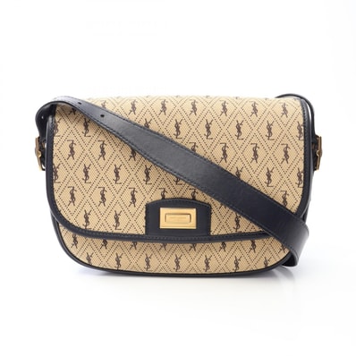 サンローランパリ SAINT LAURENT PARIS サッチェル モノグラム オールオーバー ミディアム ショルダーバッグ バッグ キャンバス レザー レディース ベージュ系 / ネイビー系 585006 【中古】