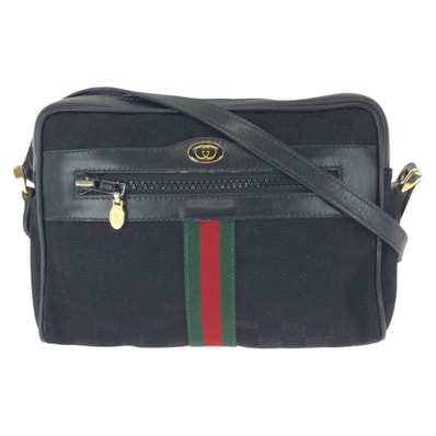 GUCCI グッチ オールドグッチ シェリーライン ブラック マルチカラー ゴールド金具 GGキャンバス レザー/ ショルダーバッグ ポシェット 601628 【中古】