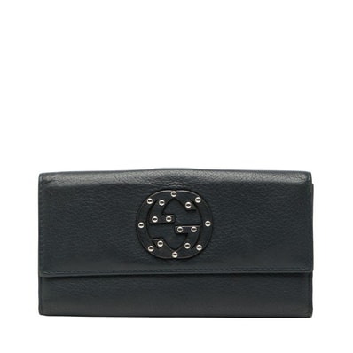 グッチ インターロッキングG 長財布 231843 ネイビー レザー レディース GUCCI 【中古】