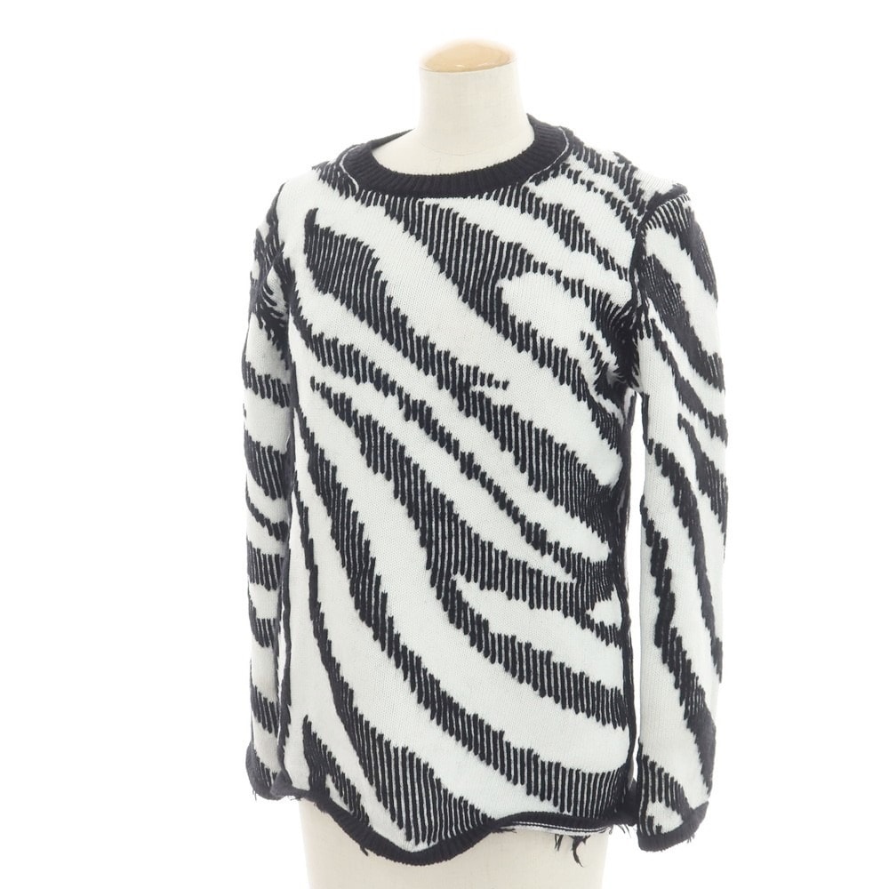 【中古】コムデギャルソン COMME des GARCONS 2022年秋冬 ポリエステルモヘヤナイロン プルオーバーニット ホワイトxブラック【サイズS】【レディース】