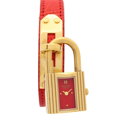 エルメス HERMES ケリーウォッチ 腕時計 時計 GP(ゴールドメッキ) レザー レディース レッド系 KE1.201 【中古】