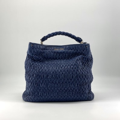MIUMIU(ミュウミュウ) ナッパクリスタル マテラッセレザー 2WAY ショルダーバッグ ブルー×シルバー